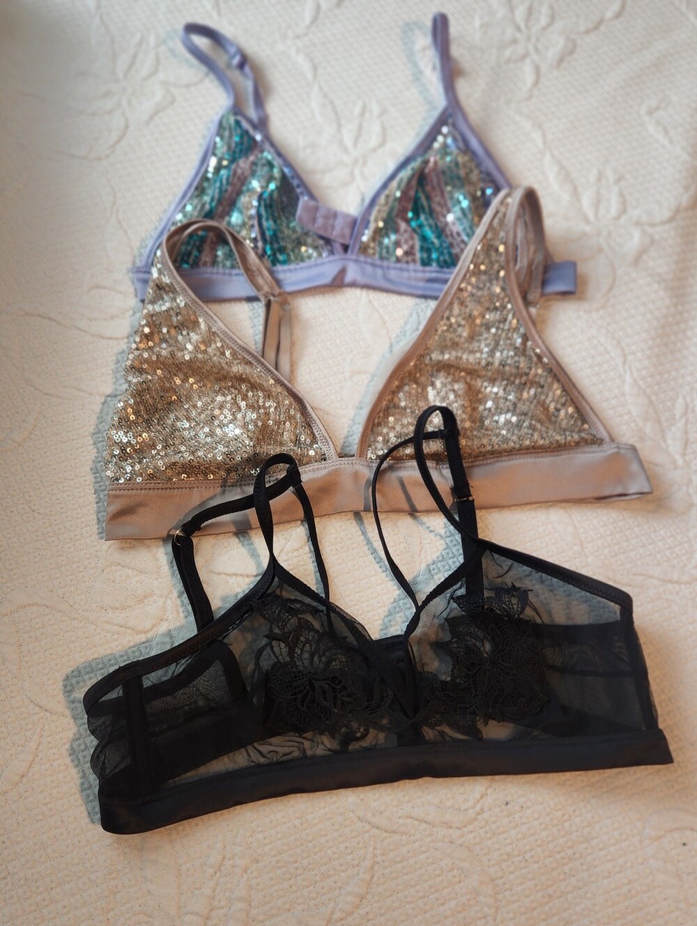 intimissimi Three-Piece Bralette Set — Lilac, Silver & Black